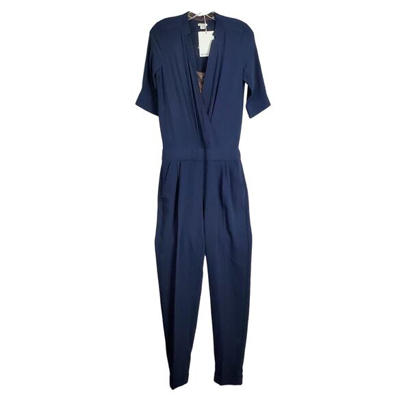 Marella NY Silk Navy Blue 2 Piece Jumpsuit Cami Sz 2 Italy Glam Money Regal NWT - Picture 1 of 16
